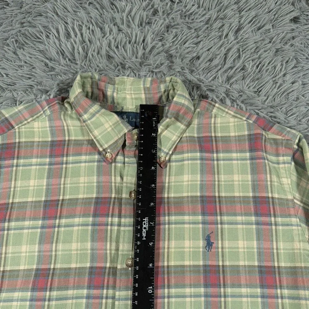 Polo Ralph Lauren Shirt Large Green Blue Button Down Plaid Classic Fit Mens